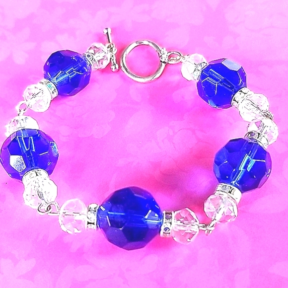 Hand Crafted Vintage Sapphire Crystal Rhinestone Bead Bracelet - Picture 2 of 16